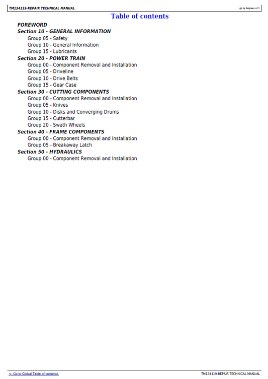 John Deere Rotary Disk Mower R Series Technical Service Manual TM134119