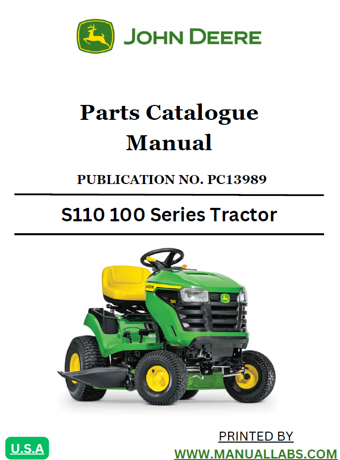 John Deere S110 100 Series Tractor PC13989 Parts Catalogue Manual