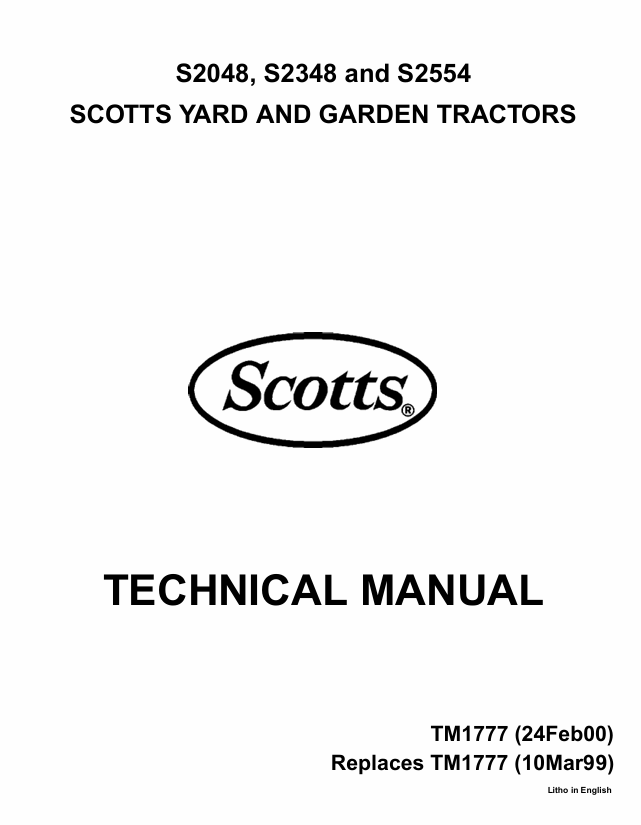 John Deere S2048 S2348 S2554 Scott Yard Tractor Technical Manual TM1777