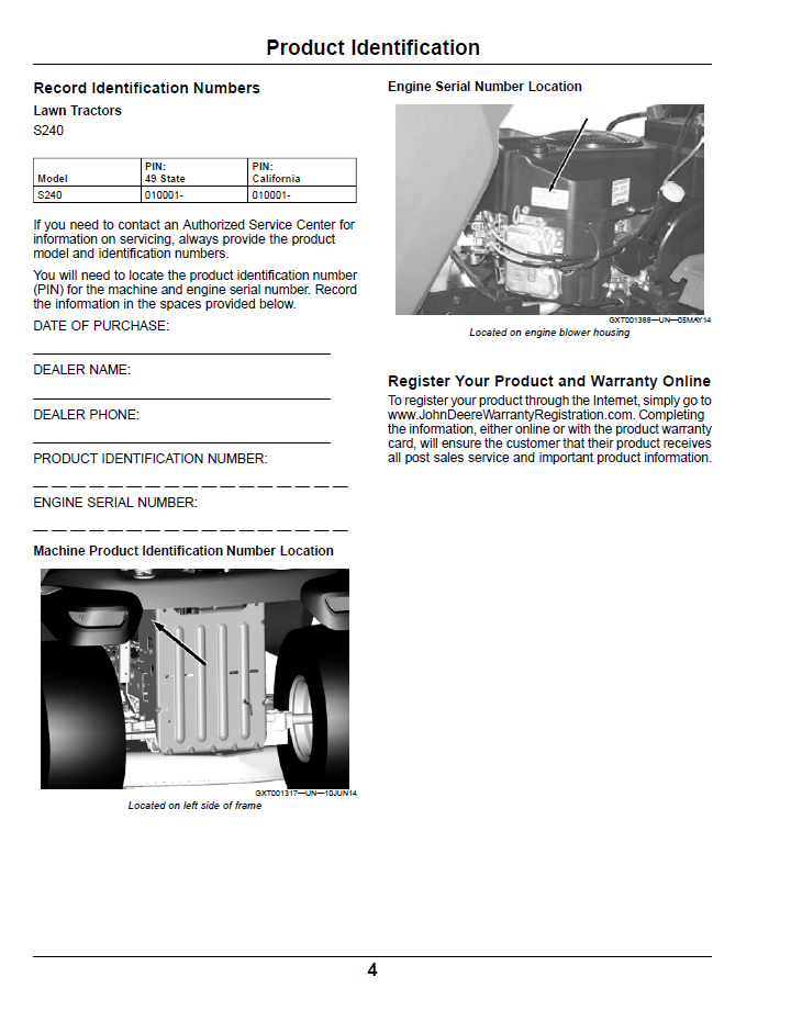 John Deere S240 Lawn Tractor OMGX25279 User and Maintenance Manual