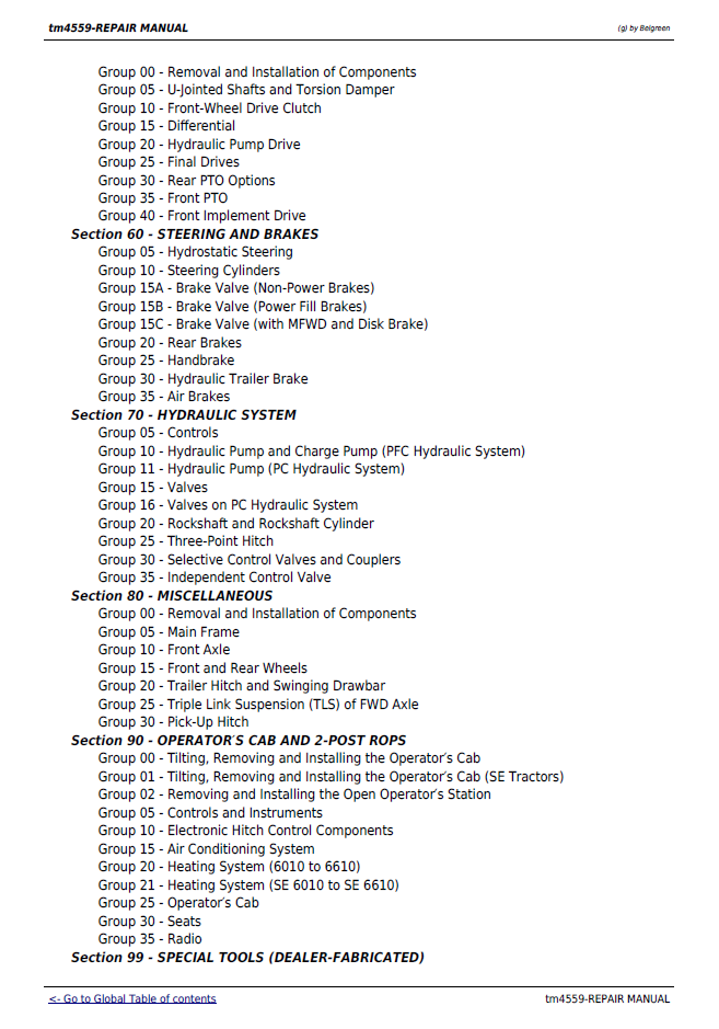 John Deere SE6010, SE6110, SE6310, SE6410, SE6510, SE6610 Service Manual TM4559