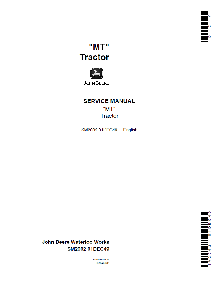 John Deere SM2002 MT Tractor Service Repair Workshop Manual