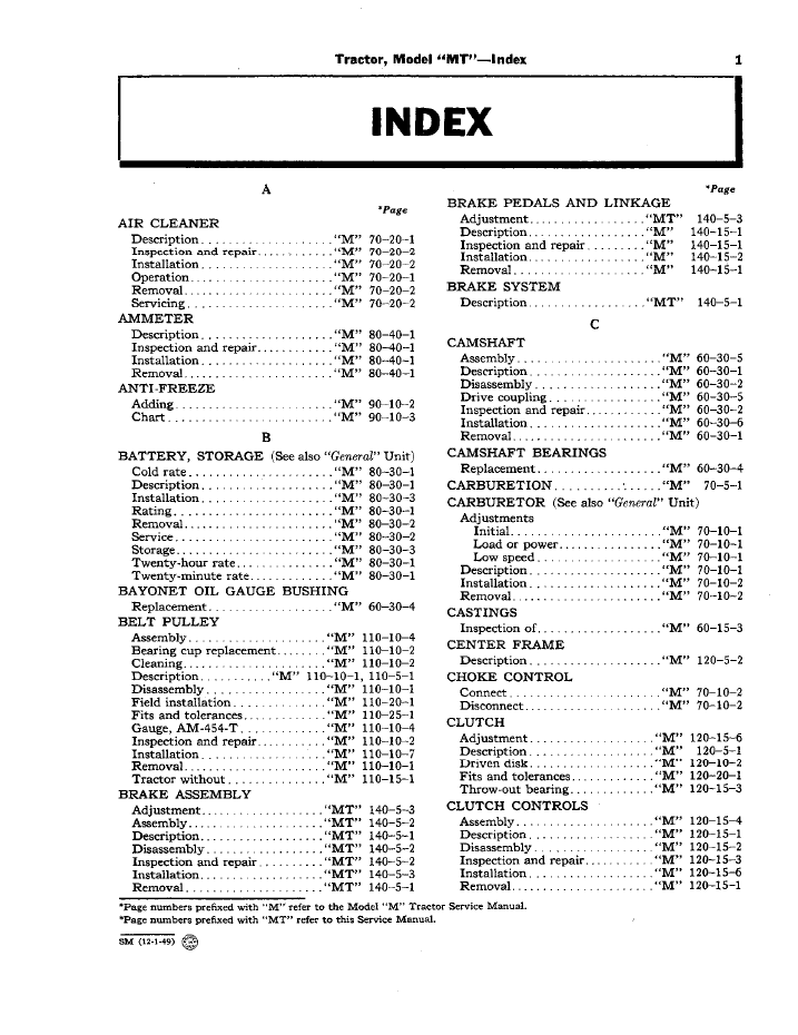 John Deere SM2002 Tractor Guide | MT Series Repair Manual