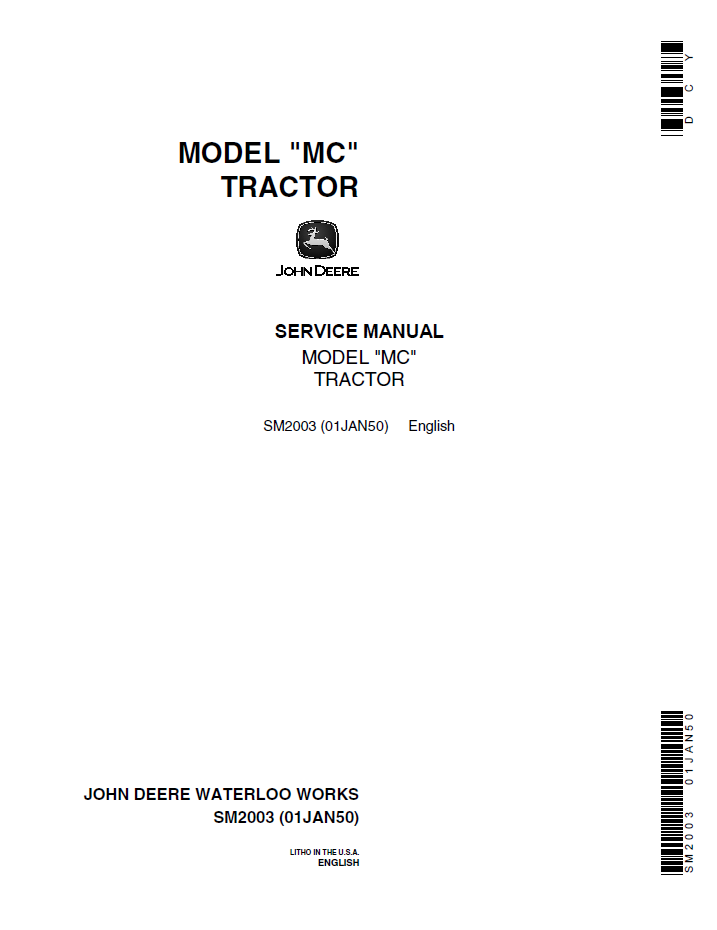 John Deere SM2003 MC Tractor Service Repair Workshop Manual