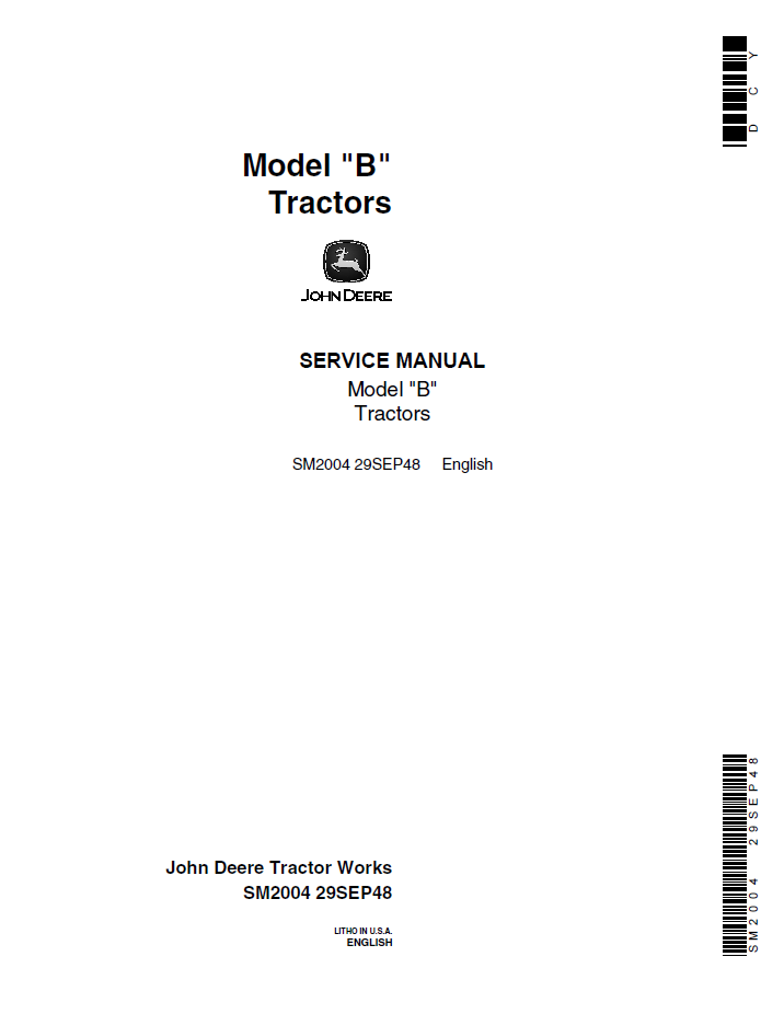 John Deere SM2004 B Tractor Service Repair Workshop Manual