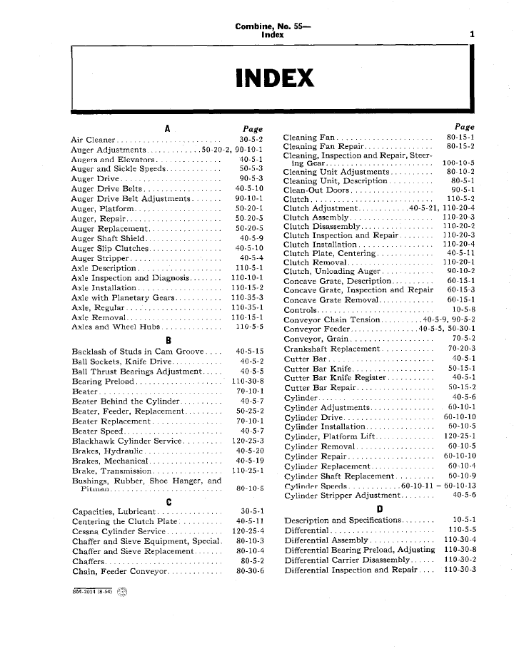 John Deere SM2014 Combine Guide | No. 55 Repair Technical Manual