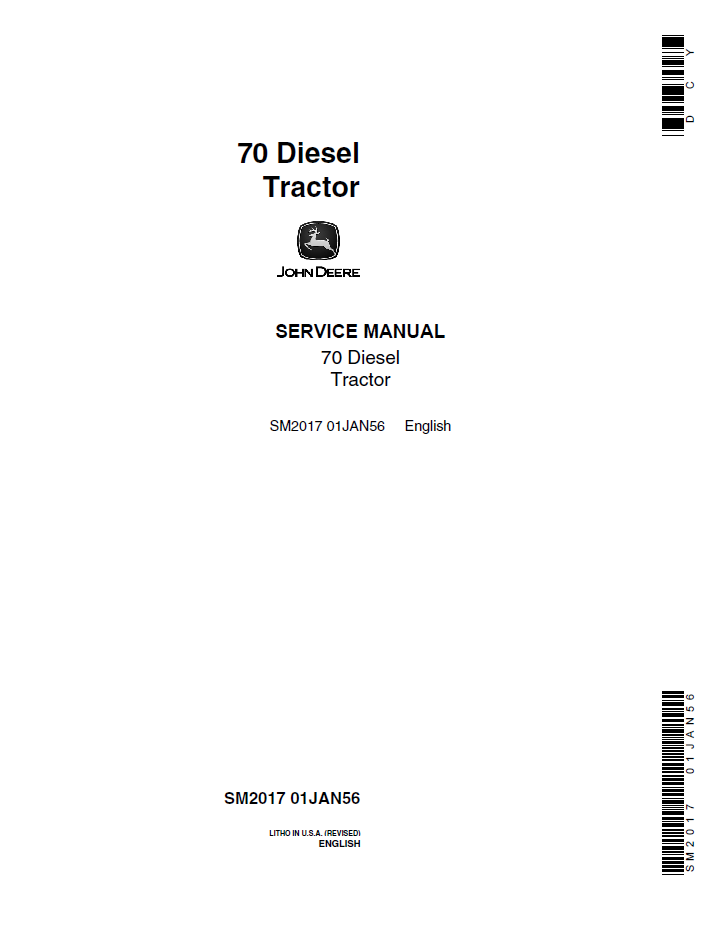 John Deere SM2017 70 Diesel Tractor Service Repair Manual