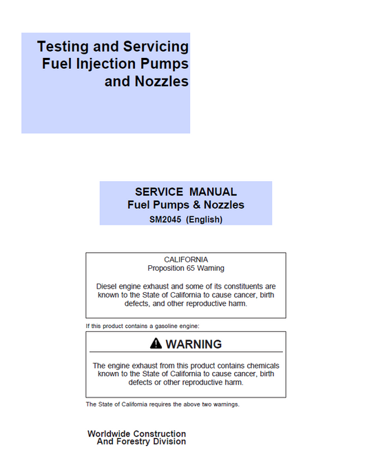 John Deere SM2045 Fuel Pump & Nozzle Service Repair Manual PDF