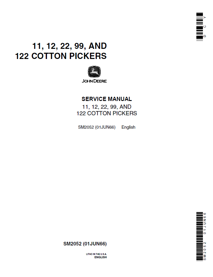 John Deere SM2052 11 12 22 99 122 Cotton Picker Service Manual