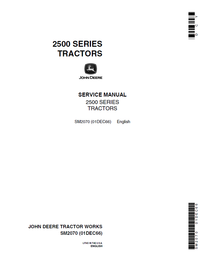 John Deere SM2070 2500 Series Tractor Service Repair Manual
