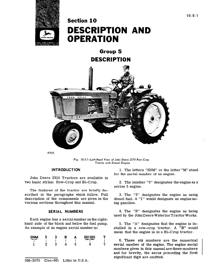 John Deere SM2070 Tractor Guide | 2500 Series Repair Manual