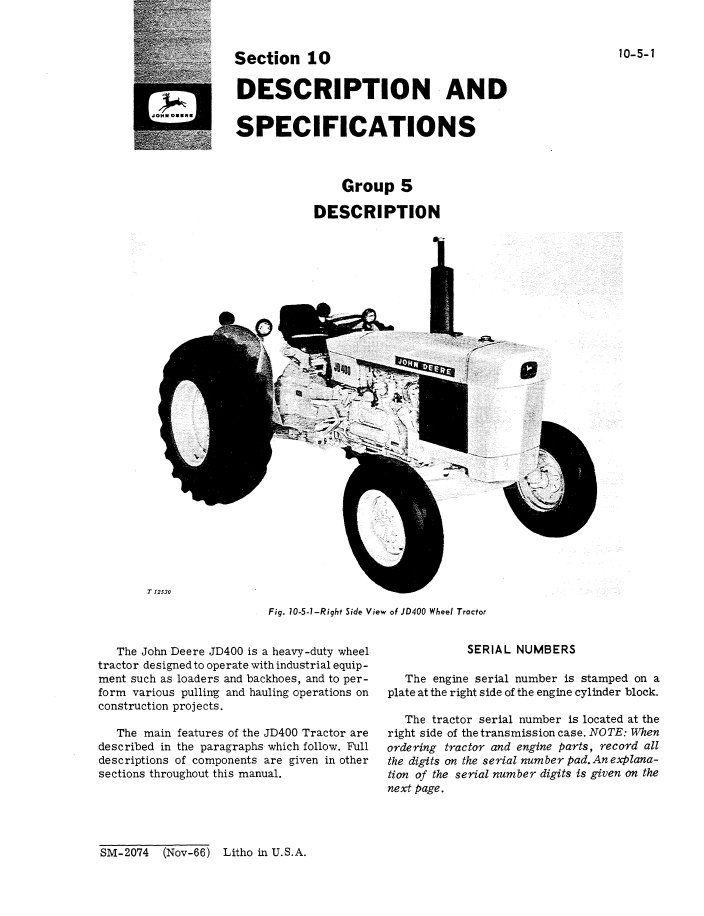 John Deere SM2074 Construction Equipment Technical Service Manual
