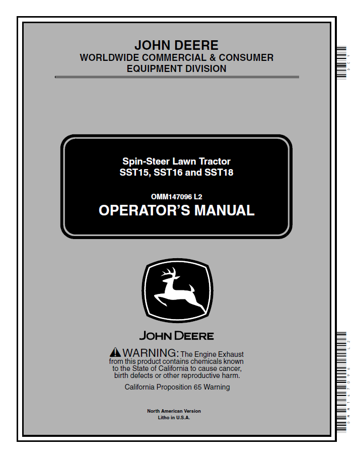 John Deere SST15 SST16 SST18 Spin-Steer Lawn Tractor Manual OMM147096 PDF