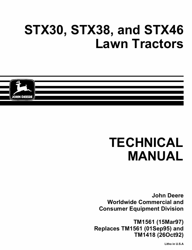 John Deere STX30 STX38 STX46 Lawn Tractor Technical Manual TM1561