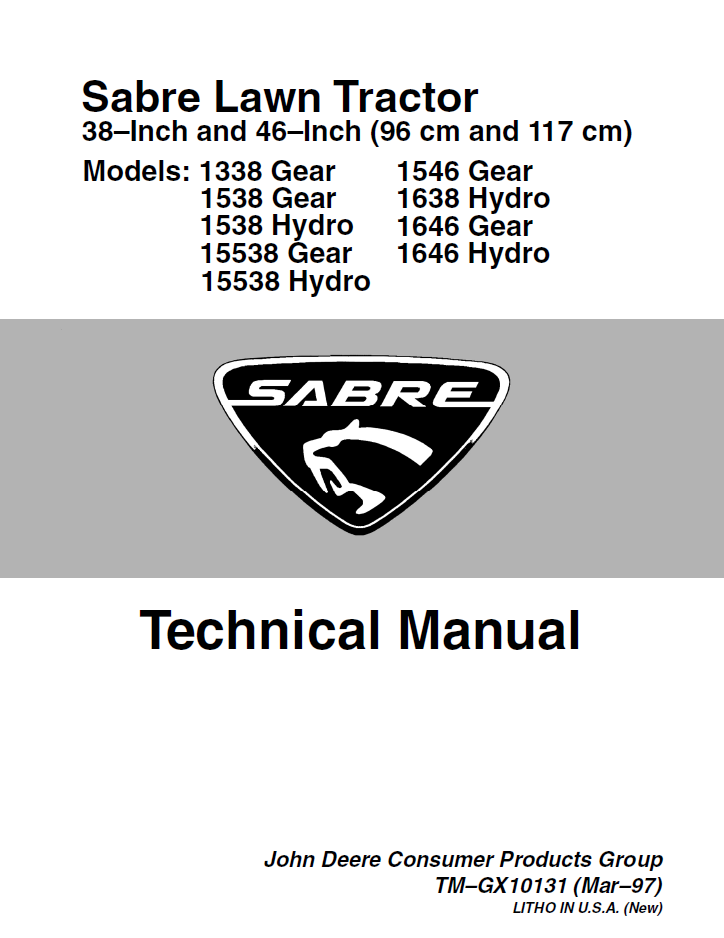John Deere Sabre 1338-15538 Hydro Technical Manual TMGX10131