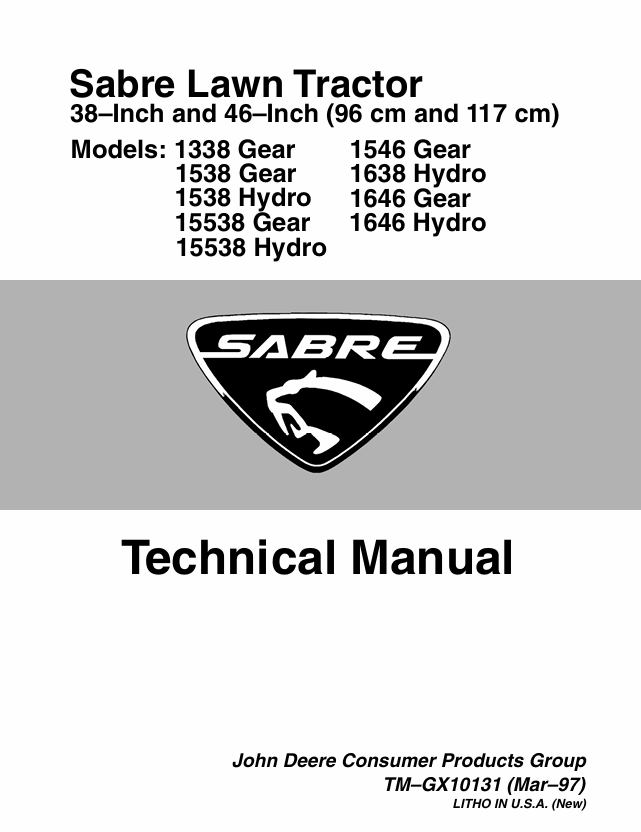 John Deere Sabre 1338 Gear - 1646 Hydro Technical Manual TMGX10131