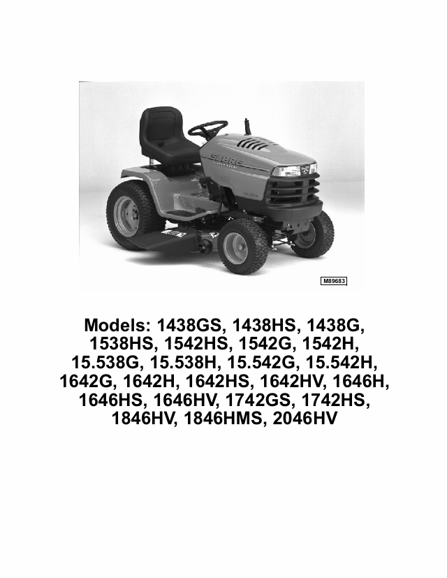 John Deere Sabre 1438GS & 2046HV Lawn Tractor Service Repair Manual