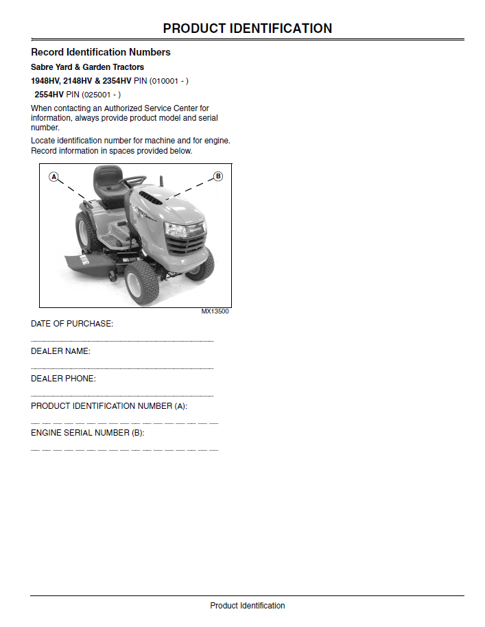 John Deere Sabre 1948HV-2554HV Lawn Tractor User Manual Download PDF