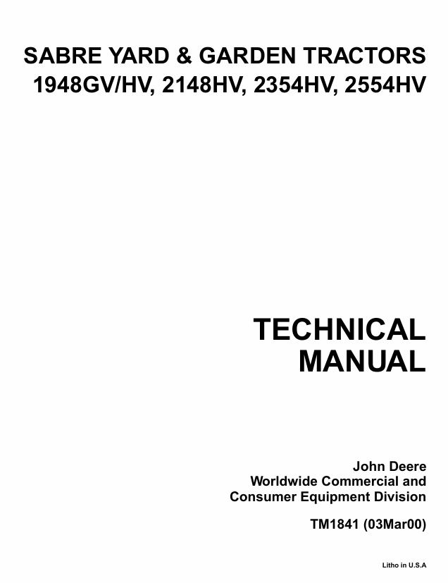 John Deere Sabre Yard & Garden Tractor TM1841 Technical Manual