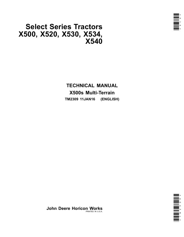 John Deere Select Series X500 X520 X530 X534 X540 Technical Manual TM2309