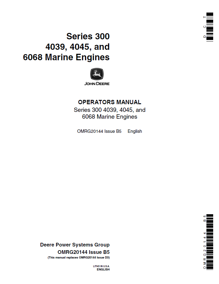 John Deere Series 300 Marine Engine Operator Manual (OMRG20144)
