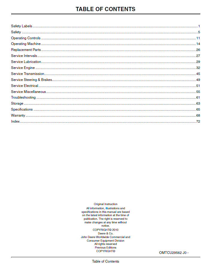 John Deere Series II Front Mower OMTCU29562 Operator Book
