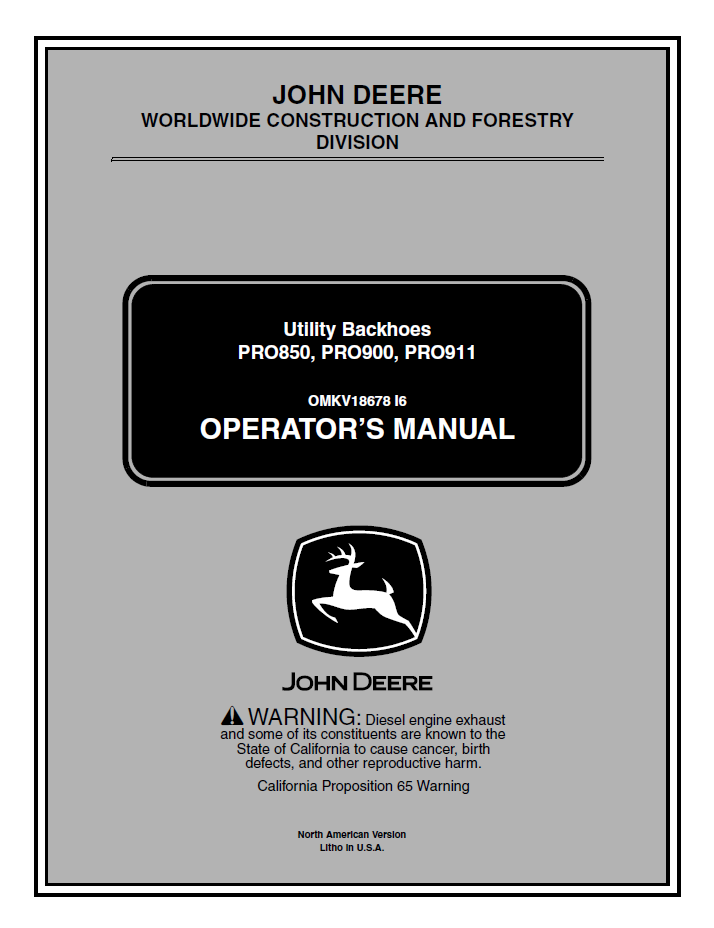 John Deere Skid Steer 260 and 270 Operator Manual (OMKV18678)