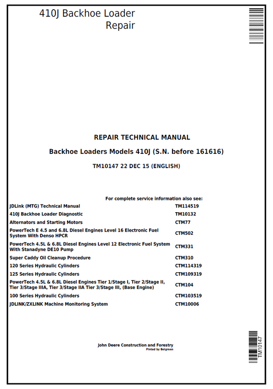 John Deere TM10147 Repair Manual for 410J Backhoe Loader PDF