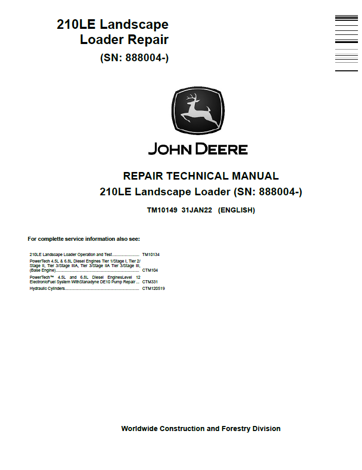 John Deere TM10149 Repair Manual for 210LE Landscape Loader PDF
