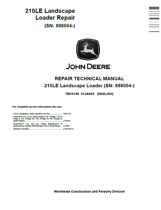 John Deere TM10149 Repair Manual for 210LE Landscape Loader PDF