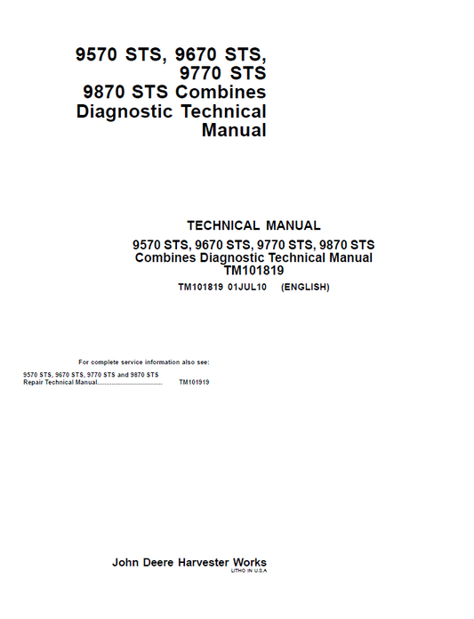 John Deere TM101819 9570 9670 9770 9870 STS Combine Manual
