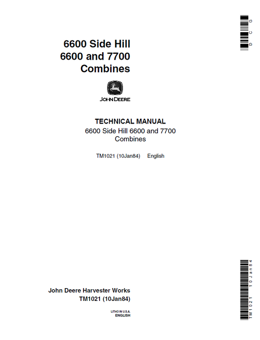 John Deere TM1021 6600 Side Hill & 6600 7700 Combine Technical Manual