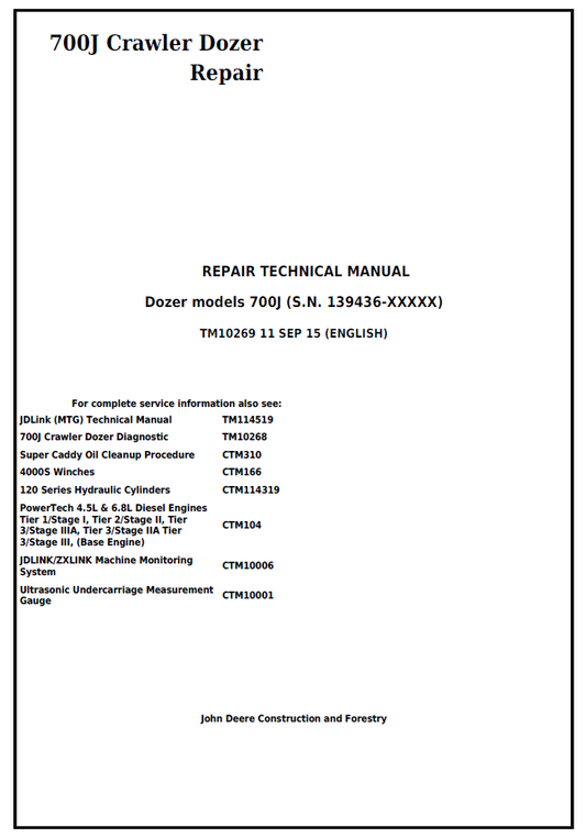 John Deere TM10269 Repair Manual for 700J Crawler Dozer PDF