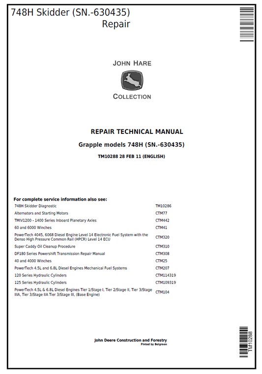 John Deere TM10288 Repair Manual for 748H Skidder PDF