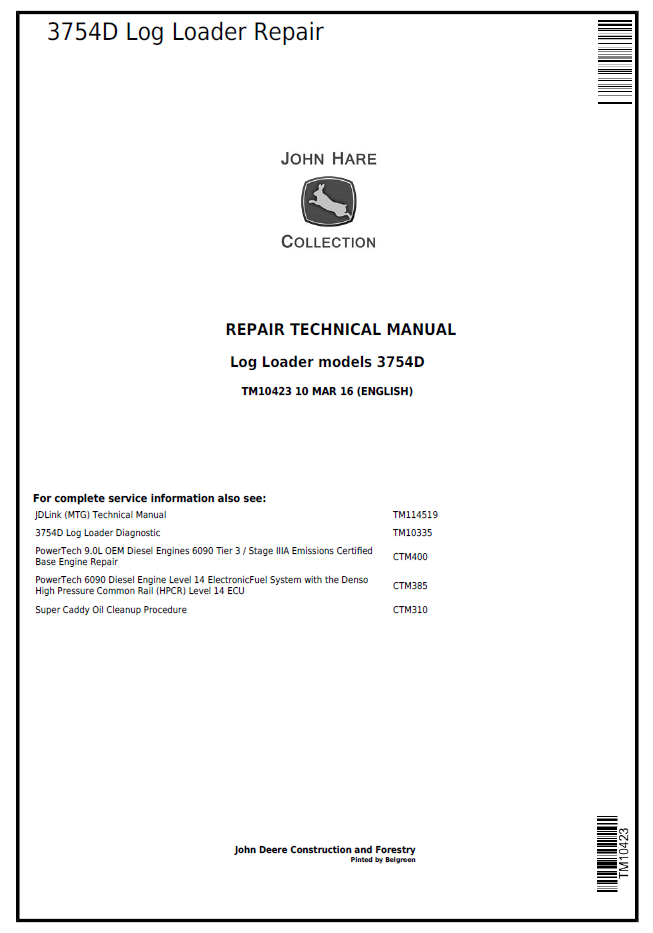 John Deere TM10423 Repair Manual for 3754D Log Loader PDF