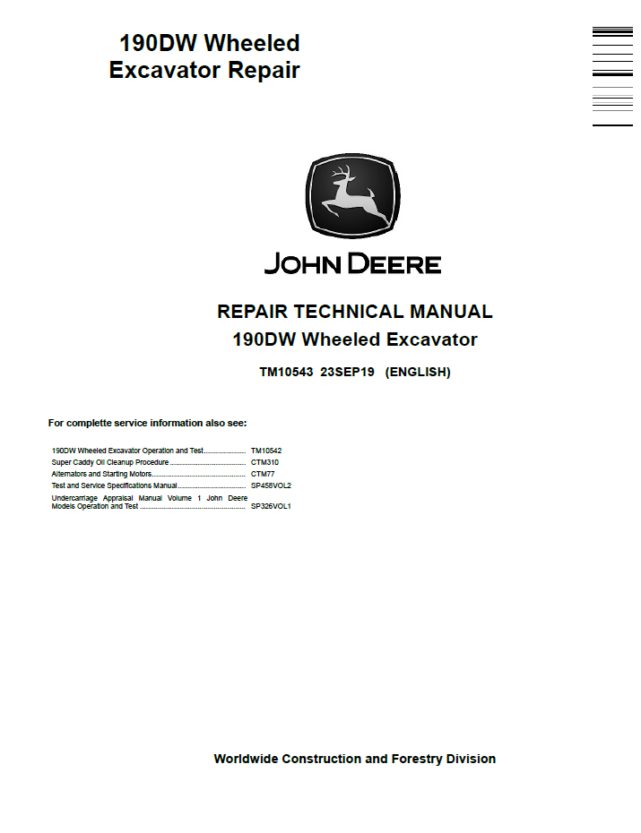 John Deere TM10543 Repair Manual for 190DW Wheeled Excavator PDF