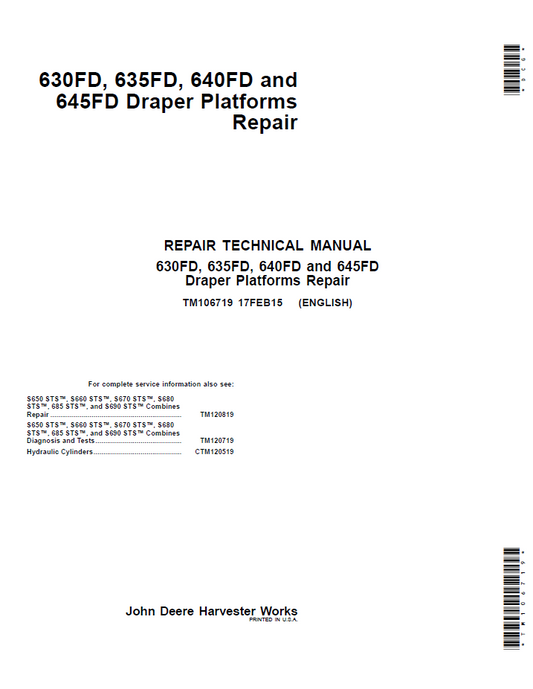 John Deere TM106719 630FD 635FD 640FD 645FD Draper Platform Repair Manual