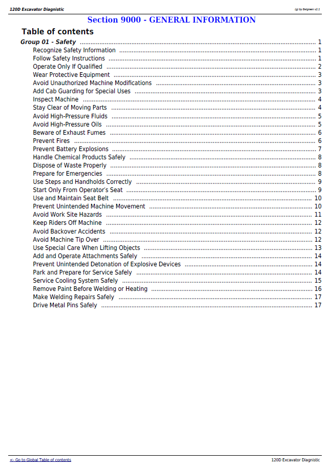 John Deere TM10736 120D Construction Excavator Service Manual