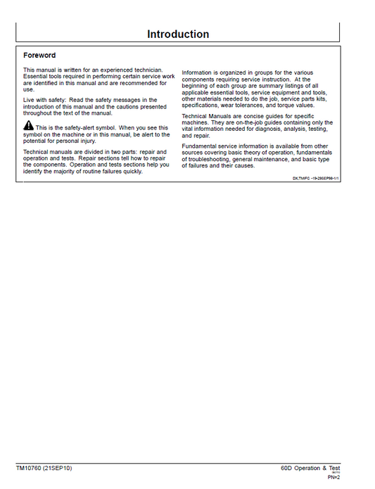 John Deere TM10760 60D Excavator Diagnostic and Service Manual