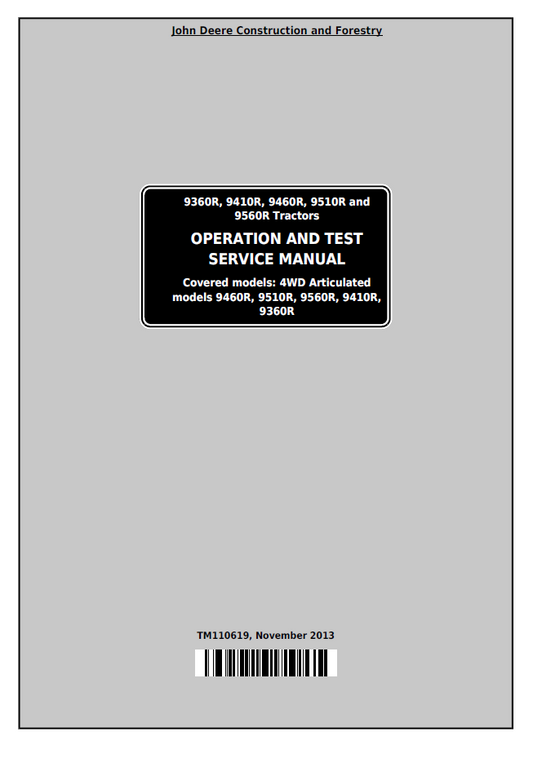 John Deere TM110619 9R Series Tractor Operation & Test Manual