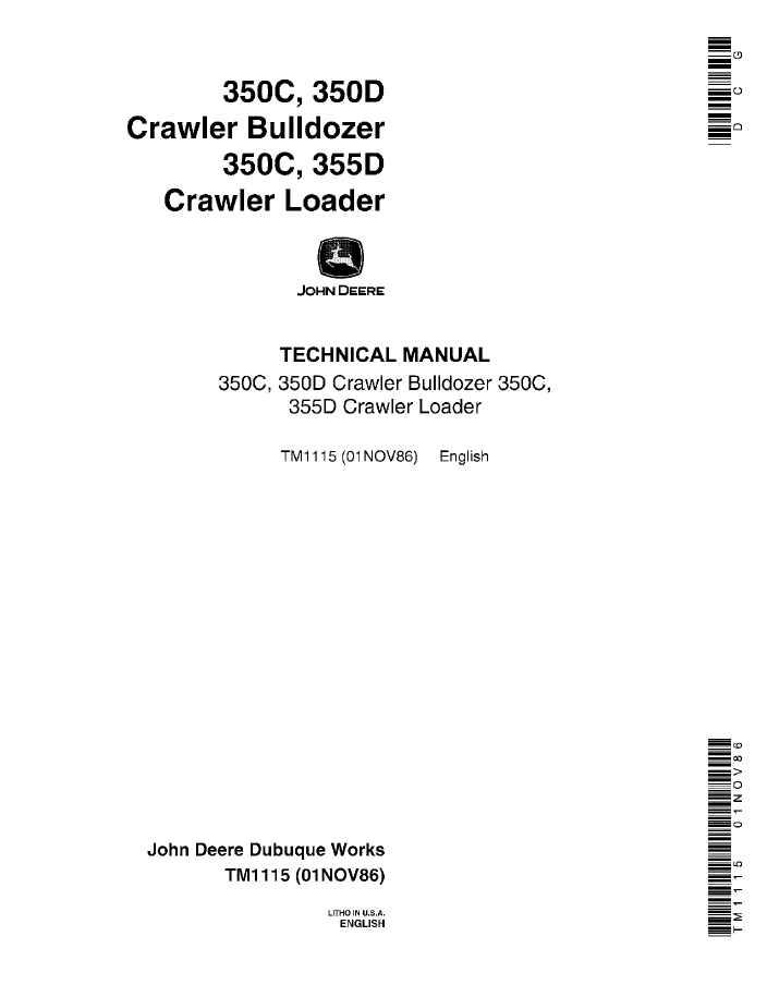 John Deere TM1115 Technical Manual for 350C 350D Crawler Equipment