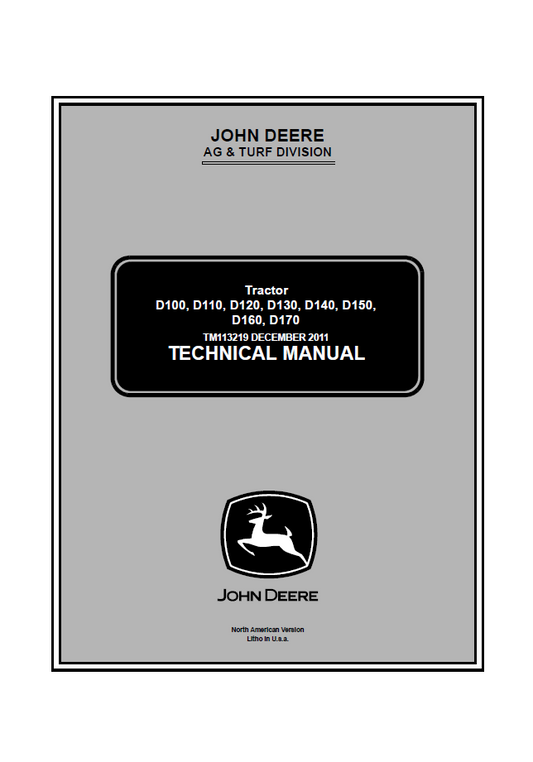 John Deere TM113219 D100-D170 Lawn Tractor Technical Manual