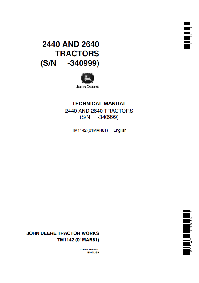 John Deere TM1142 2440 & 2640 Tractor Technical Manual