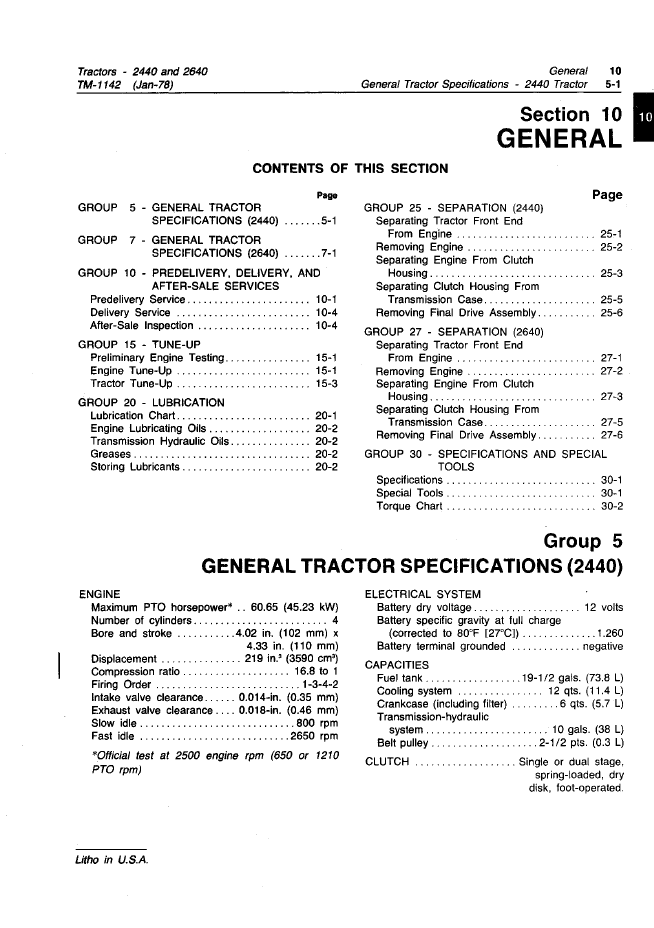 John Deere TM1142 Tractor Technical Repair & Maintenance Manual