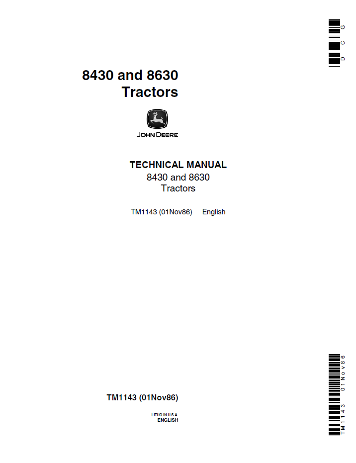 John Deere TM1143 8430 & 8630 Tractor Technical Manual