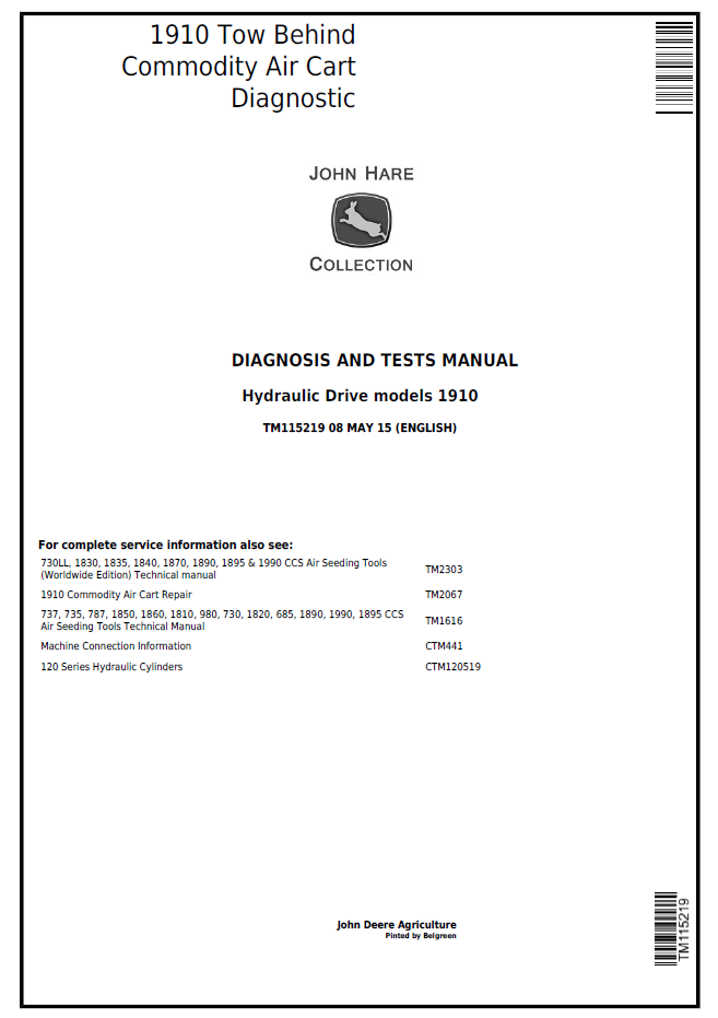 John Deere TM115219 1910 Tow Behind Commodity Air Cart Manual