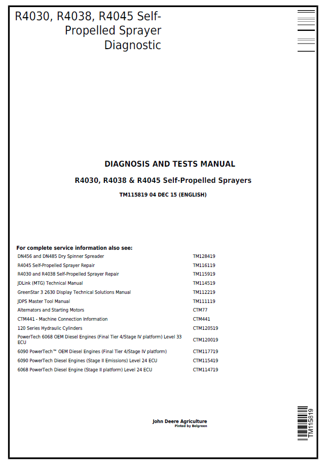 John Deere TM115819 R4030 R4038 R4045 Sprayer Diagnostic Manual