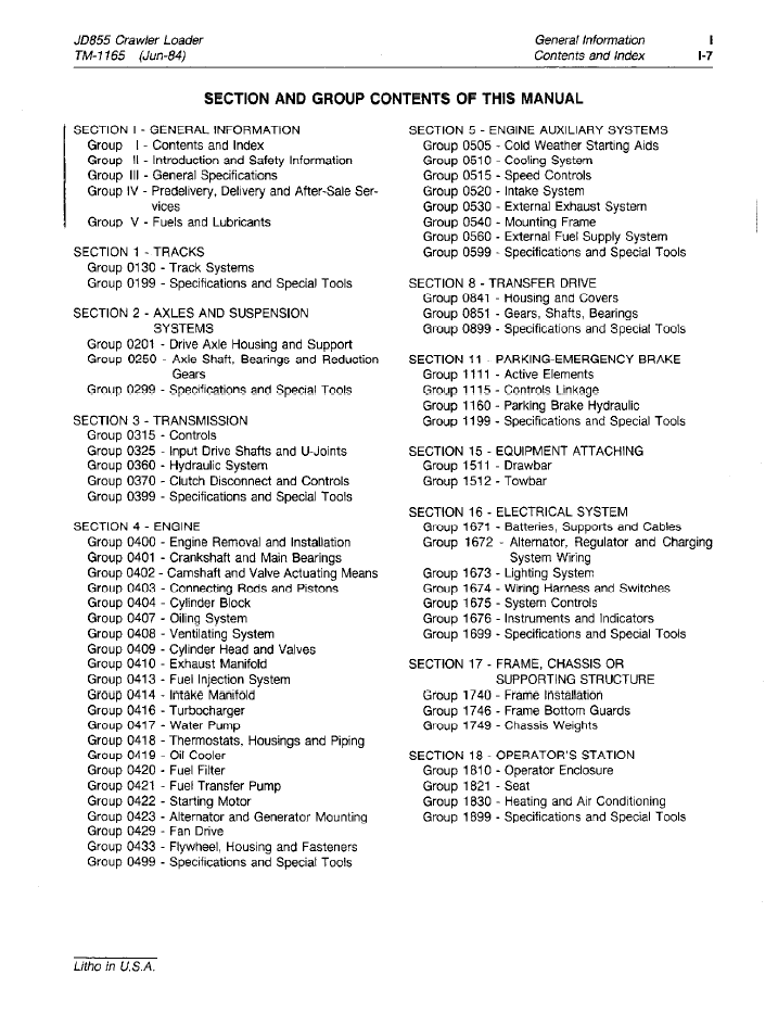 John Deere TM1165 JD855 Loader Maintenance and Repair Guide