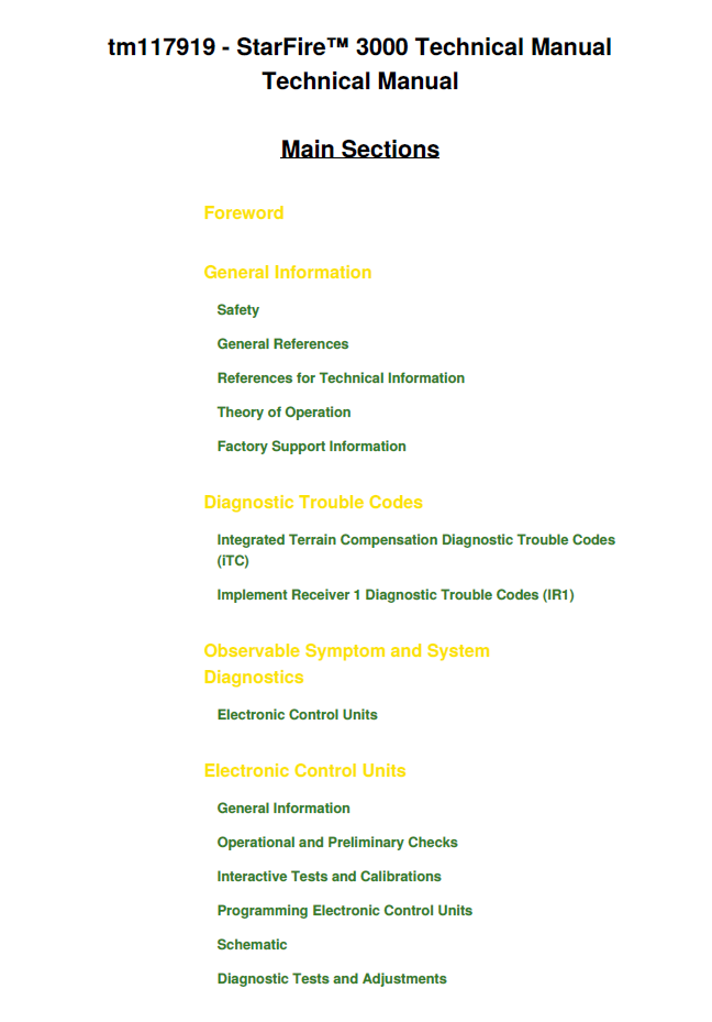 John Deere TM117919 StarFire 3000 Precision System Manual