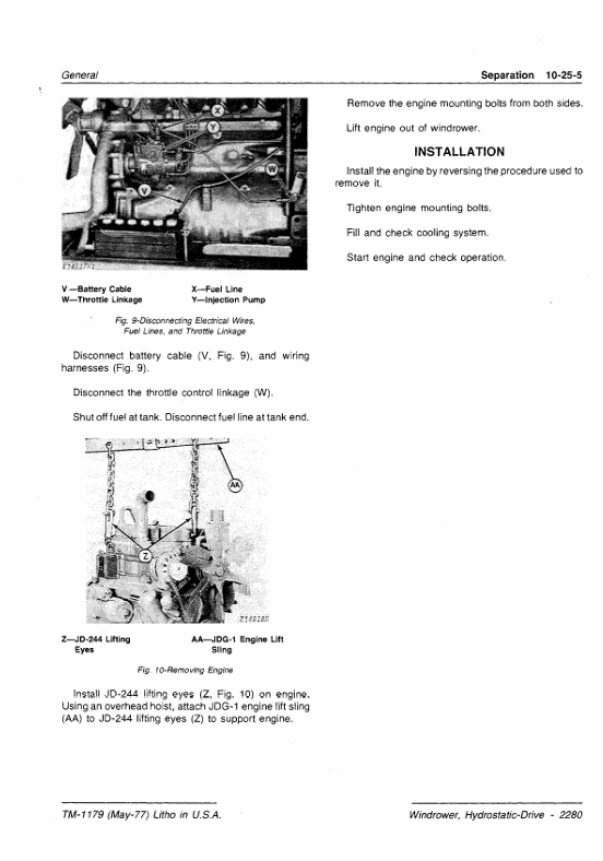 John Deere TM1179 Technical Manual for 2280 Hydrostatic Drive Windrower